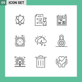 9 concepto de esquema para sitios web móviles y aplicaciones temporizador de programación de reloj de pared en la nube elementos de diseño vectorial editables web vector