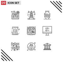 9 Outline concept for Websites Mobile and Apps e sharpener amphora pencil back to school Editable Vector Design Elements