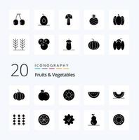 20 Fruits  Vegetables Solid Glyph icon Pack like kebab slice tropical melon food vector