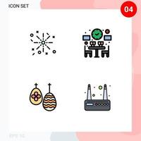 Mobile Interface Filledline Flat Color Set of 4 Pictograms of fire egg couple time modem Editable Vector Design Elements