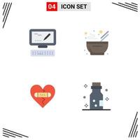 Group of 4 Modern Flat Icons Set for computer forgiveness bowl hot love Editable Vector Design Elements