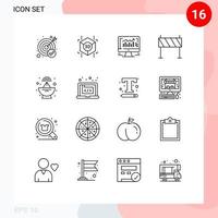 Pack of 16 Modern Outlines Signs and Symbols for Web Print Media such as radar road graph obstacle buildings Editable Vector Design Elements