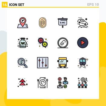 conjunto de 16 líneas llenas de colores planos comerciales para elementos de diseño de vectores creativos editables alternativos que caen escaneando la escuela de automóviles