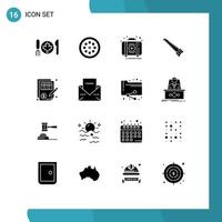 Pack of 16 Modern Solid Glyphs Signs and Symbols for Web Print Media such as tools bade aid hand box Editable Vector Design Elements