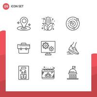 9 User Interface Outline Pack of modern Signs and Symbols of preference configure planets orbiting portfolio briefcase Editable Vector Design Elements