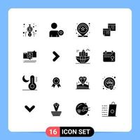 16 Universal Solid Glyphs Set for Web and Mobile Applications pages notes number note sticky Editable Vector Design Elements