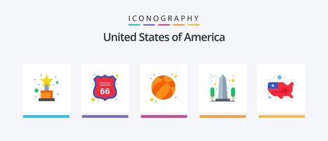 Paquete de íconos planos de EE. UU. 5 que incluye estados. Washington. bola. EE.UU. Monumento. diseño de iconos creativos vector