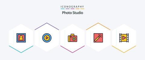 Photo Studio 25 FilledLine icon pack including multimedia. media. camera. retouch. photographer vector