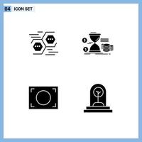 4 Creative Icons Modern Signs and Symbols of connect coins hexagon management frame Editable Vector Design Elements