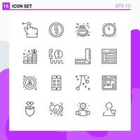 Mobile Interface Outline Set of 16 Pictograms of money increase coffee growth countdown Editable Vector Design Elements