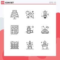 9 Universal Outline Signs Symbols of usb connection saver report document Editable Vector Design Elements