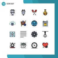 Mobile Interface Flat Color Filled Line Set of 16 Pictograms of storage laboratory power lab medical Editable Creative Vector Design Elements