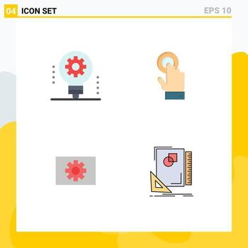 paquete de iconos de vector de stock de 4 signos y símbolos de línea para elementos de diseño de vector editables de ajuste de pantalla táctil de bombilla de computadora ai