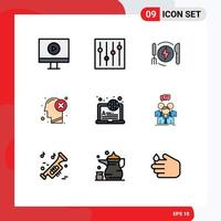 Pictogram Set of 9 Simple Filledline Flat Colors of learning international dinner mark head Editable Vector Design Elements