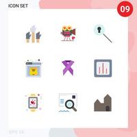 Mobile Interface Flat Color Set of 9 Pictograms of ribbon service love security secret Editable Vector Design Elements