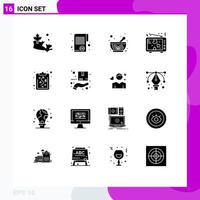 16 Universal Solid Glyphs Set for Web and Mobile Applications clipboard tv bowl passion love Editable Vector Design Elements