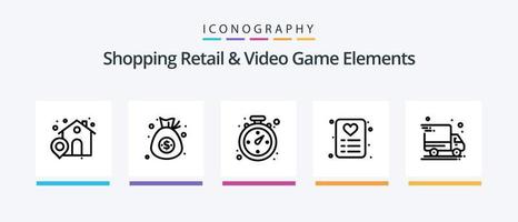 Shoping Retail And Video Game Elements Line 5 Icon Pack Including cell . buy. browse. handbag. bag. Creative Icons Design vector