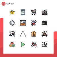 16 User Interface Flat Color Filled Line Pack of modern Signs and Symbols of gear bed cart beach trolley Editable Creative Vector Design Elements