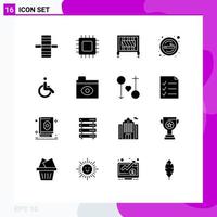 16 Universal Solid Glyphs Set for Web and Mobile Applications weelchair smoke barrier sign cigarette Editable Vector Design Elements