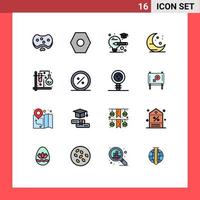 Universal Icon Symbols Group of 16 Modern Flat Color Filled Lines of formula test bulb chemistry moon Editable Creative Vector Design Elements