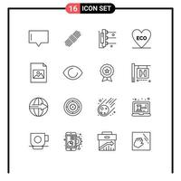 16 Universal Outline Signs Symbols of eye file machine document love Editable Vector Design Elements