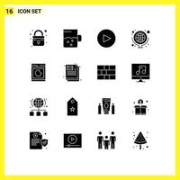 Set of 16 Commercial Solid Glyphs pack for email clean geography wash cooking Editable Vector Design Elements