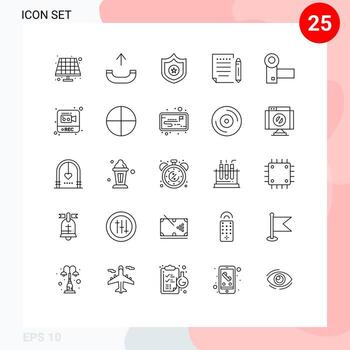 Mobile Interface Line Set of 25 Pictograms of systems electronics shield devices write Editable Vector Design Elements