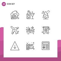 Outline Pack of 9 Universal Symbols of celebration confetti forest vacation airport Editable Vector Design Elements