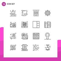 Set of 16 Vector Outlines on Grid for pictures camera atm wheel ship Editable Vector Design Elements