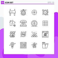 Group of 16 Modern Outlines Set for lock estate cancel buildings time Editable Vector Design Elements