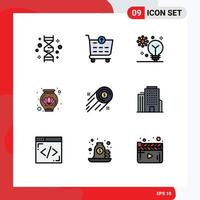 9 User Interface Filledline Flat Color Pack of modern Signs and Symbols of dollar coin decoration artificial intelligence lotus machine learning Editable Vector Design Elements