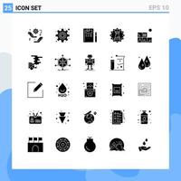 Set of 25 Commercial Solid Glyphs pack for home rook book tower castle Editable Vector Design Elements