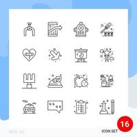 Mobile Interface Outline Set of 16 Pictograms of emotions screw smartphone tool driver Editable Vector Design Elements
