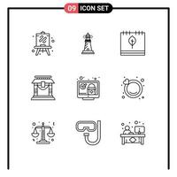 Pack of 9 Modern Outlines Signs and Symbols for Web Print Media such as lock china autumn bridge season Editable Vector Design Elements