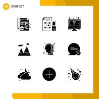 9 concepto de glifo sólido para sitios web móviles y aplicaciones tiempo monitor humano motivación negocio elementos de diseño vectorial editables vector