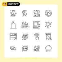 Set of 16 Modern UI Icons Symbols Signs for food play speed media thermometer Editable Vector Design Elements