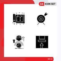 Pack of 4 creative Solid Glyphs of architect development house aim global Editable Vector Design Elements