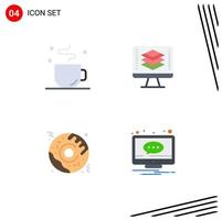 conjunto moderno de 4 iconos y símbolos planos, como romper el tiempo compartido de comida rápida, elementos de diseño de vectores editables de chat