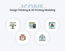 pensamiento de diseño e impresión d línea de modelado paquete de iconos llenos de 5 diseño de iconos. ratón. más. bulbo. documento. ventajas vector