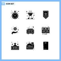 Set of 9 Modern UI Icons Symbols Signs for clock support meat optimization winner Editable Vector Design Elements