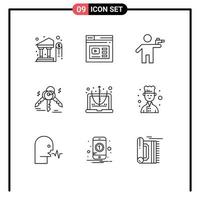 Group of 9 Outlines Signs and Symbols for calculate key video house killer Editable Vector Design Elements