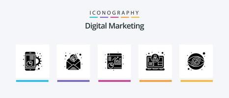 Digital Marketing Glyph 5 Icon Pack Including visibility. eye. analytics. internet. concept. Creative Icons Design vector