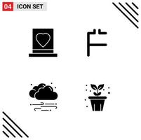 Group of 4 Modern Solid Glyphs Set for groom weather marriage coin windy Editable Vector Design Elements