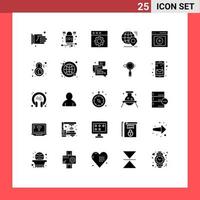 Mobile Interface Solid Glyph Set of 25 Pictograms of interface location app pin earth Editable Vector Design Elements