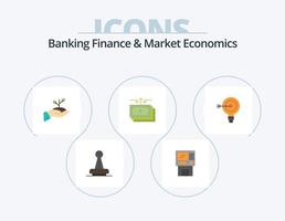 finanzas bancarias y economía de mercado paquete de iconos planos 5 diseño de iconos. donación. crecimiento. bancomat dinero. Finanzas vector