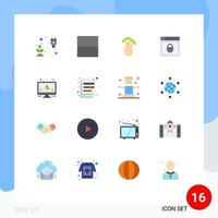 Mobile Interface Flat Color Set of 16 Pictograms of info web security four shield internet Editable Pack of Creative Vector Design Elements