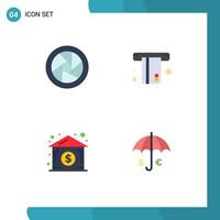 paquete de 4 iconos planos creativos de accesorios de cámara inmobiliaria atm credit paraguas elementos de diseño vectorial editables vector