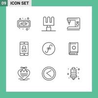 Group of 9 Outlines Signs and Symbols for crypto currency coin machine fair coin mobile Editable Vector Design Elements