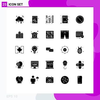 Editable Vector Line Pack of 25 Simple Solid Glyphs of no phone book graph contacts fun Editable Vector Design Elements