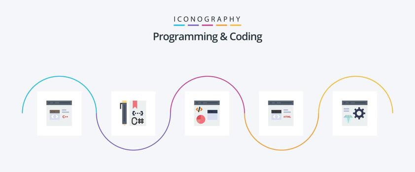 paquete de iconos de 5 planos de programación y codificación que incluye codificación. aplicación desarrollo. html desarrollar vector